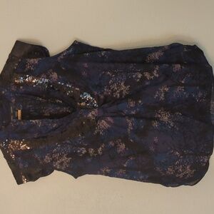 French Connection Y2K Sequin Adorable Night Out Blouse Layering Cap Sleeve Sz 10